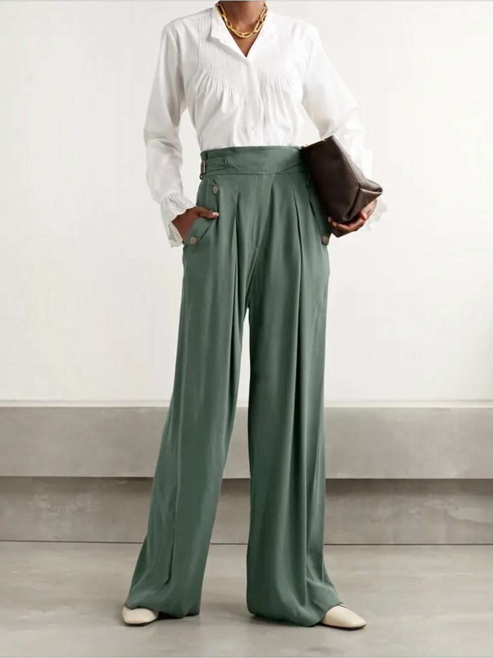 ULLA JOHNSON • Felix Crepe Wide-Leg Pants in Peat